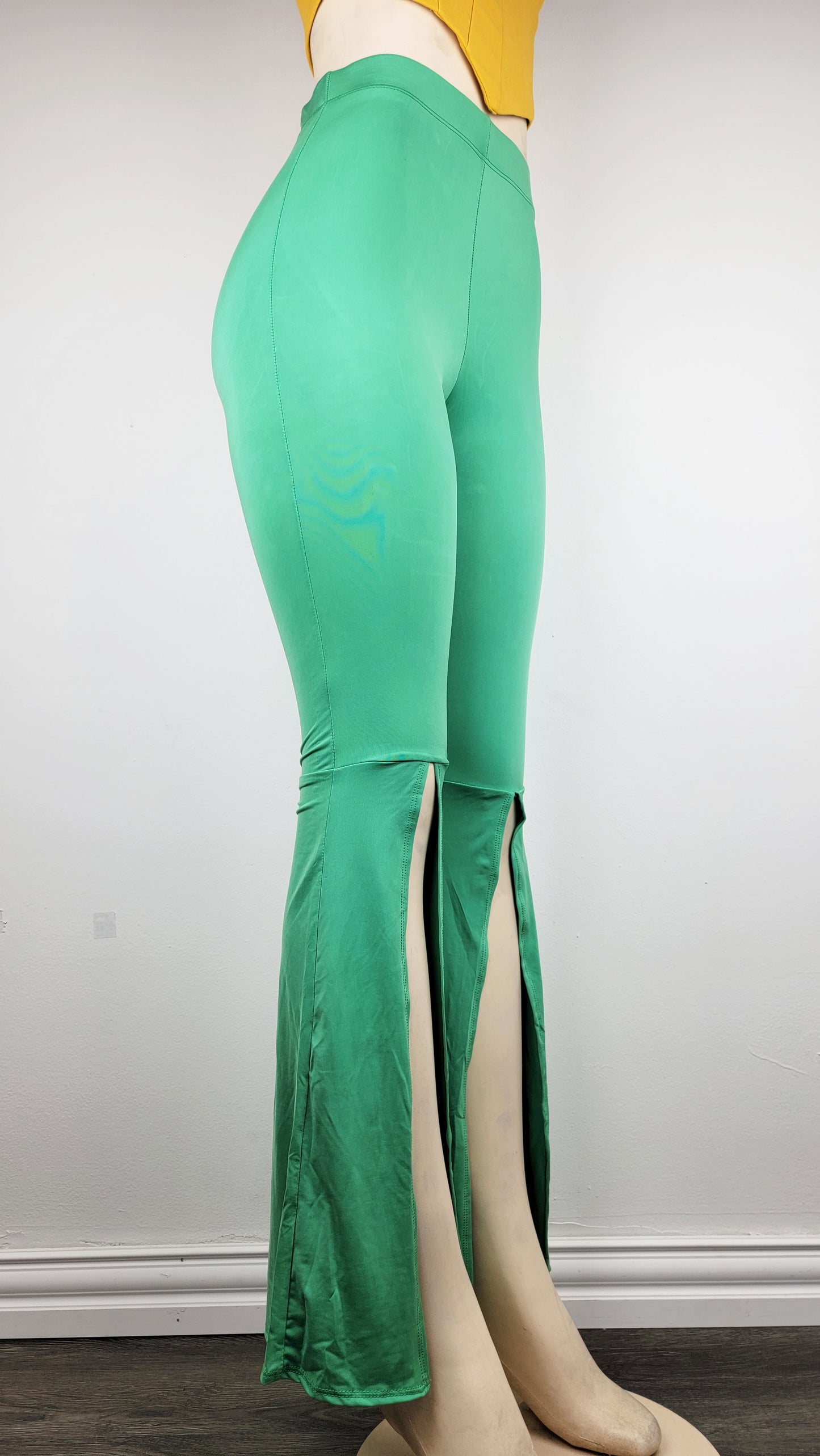 Sheer High Waisted Flare and Center Split Pants