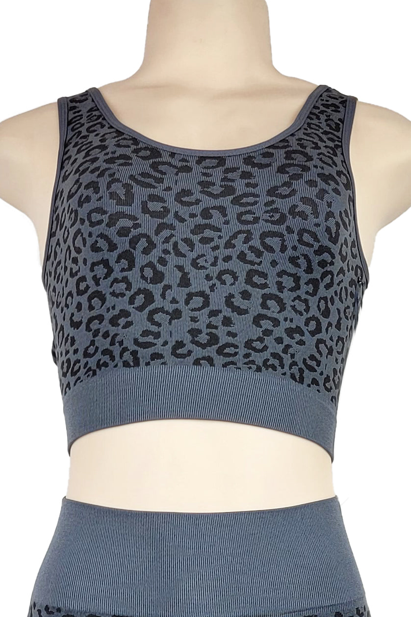 Womens Activewear Top Bottom Set Yoga Sports Leopard Pattern