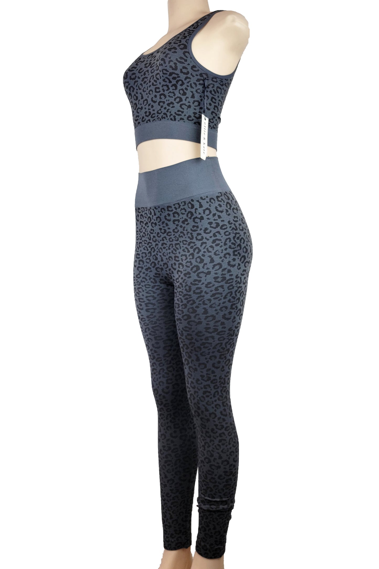 Womens Activewear Top Bottom Set Yoga Sports Leopard Pattern