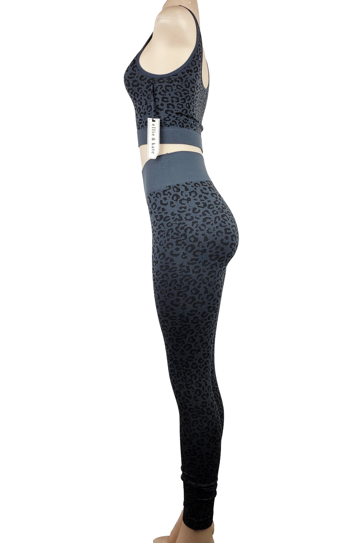 Womens Activewear Top Bottom Set Yoga Sports Leopard Pattern