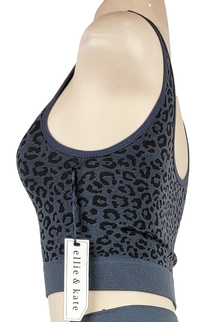 Womens Activewear Top Bottom Set Yoga Sports Leopard Pattern