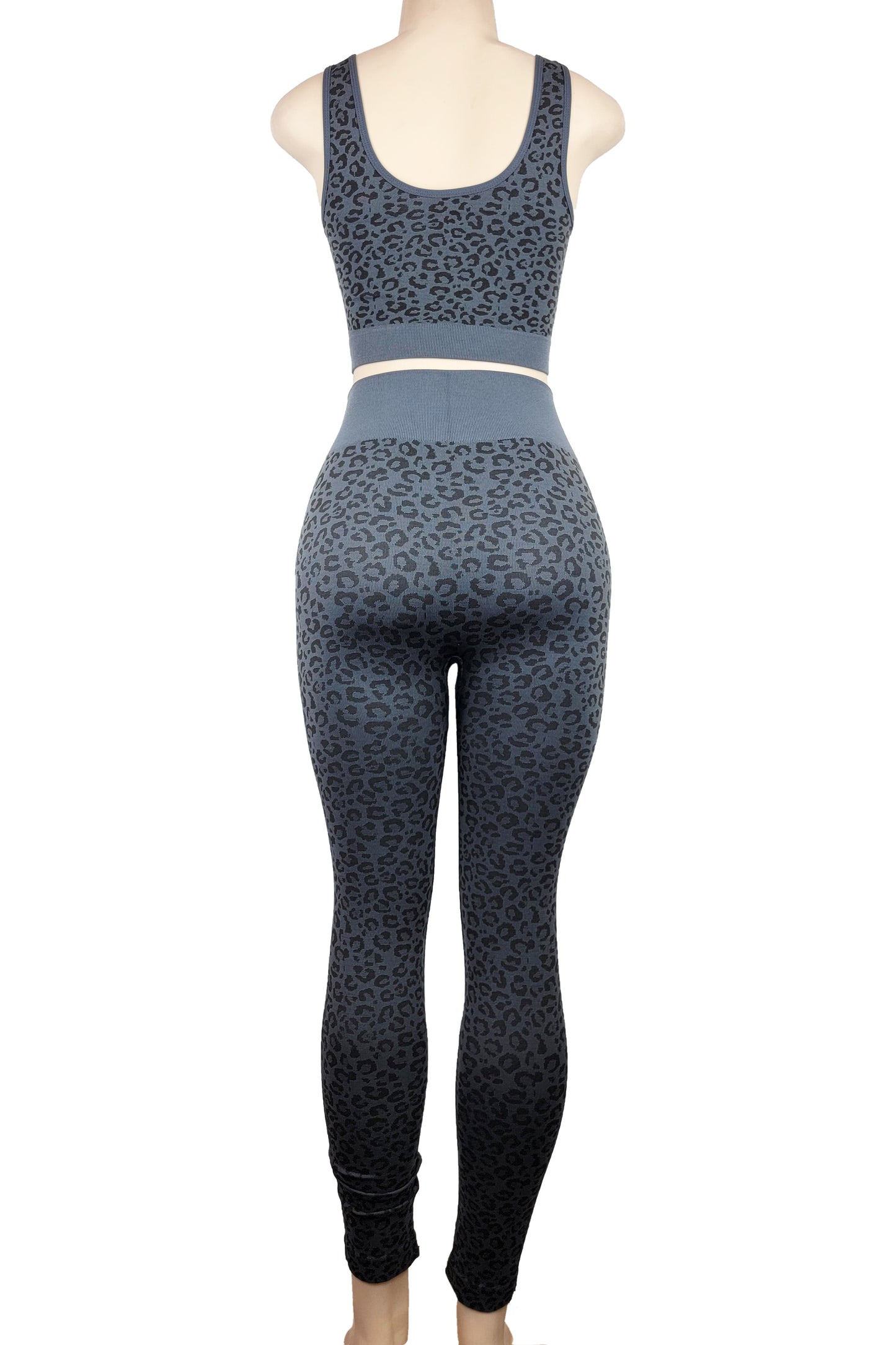 Womens Activewear Top Bottom Set Yoga Sports Leopard Pattern