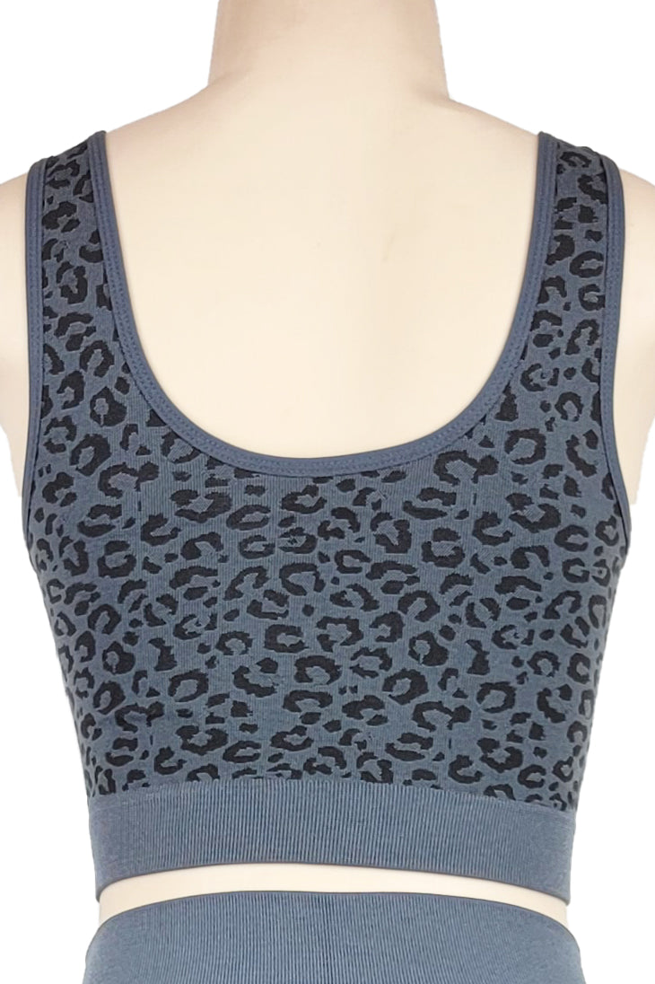 Womens Activewear Top Bottom Set Yoga Sports Leopard Pattern