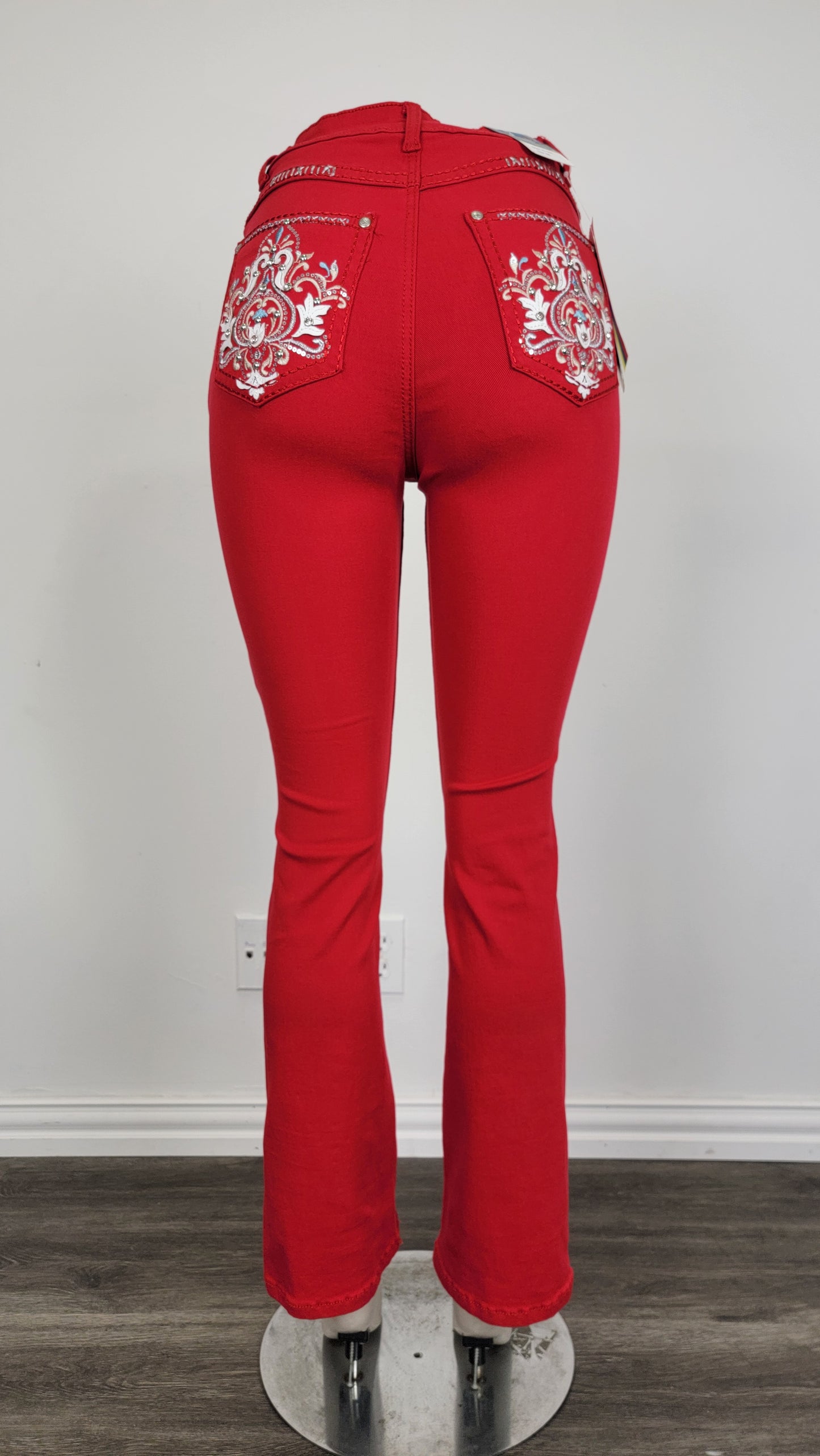 Women's Red Jeans w/ Embroidery