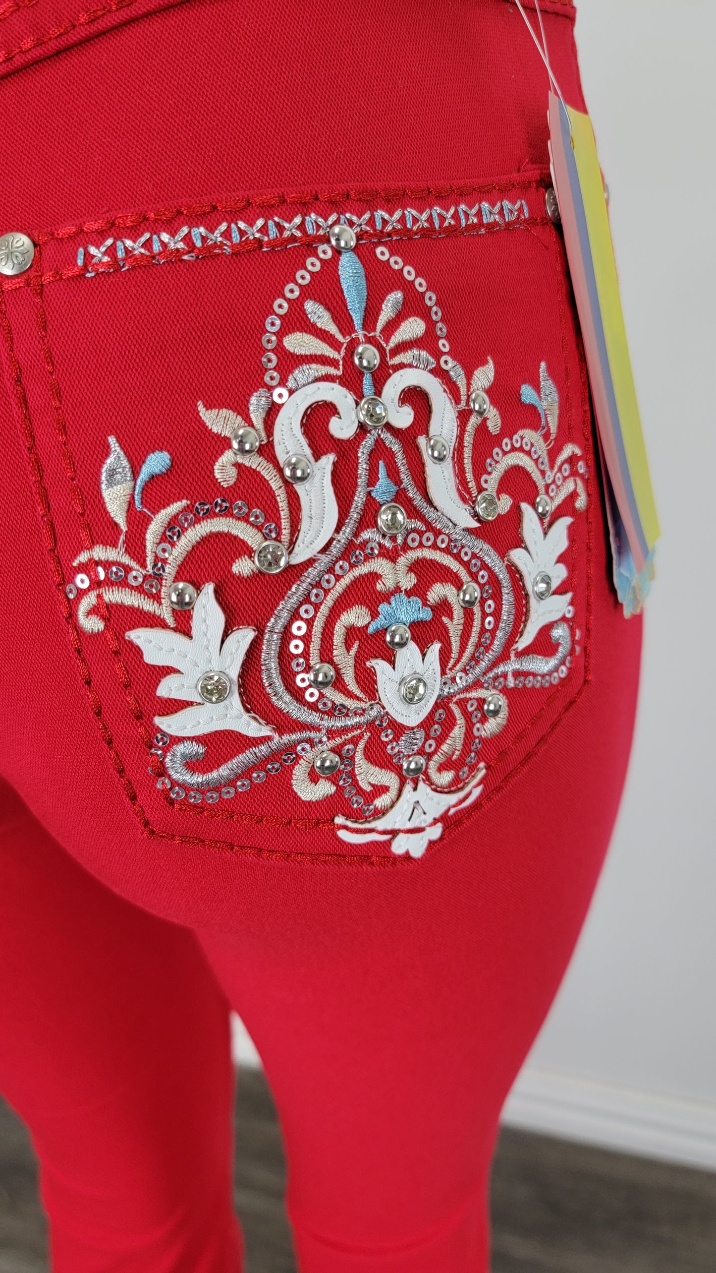 Women's Red Jeans w/ Embroidery