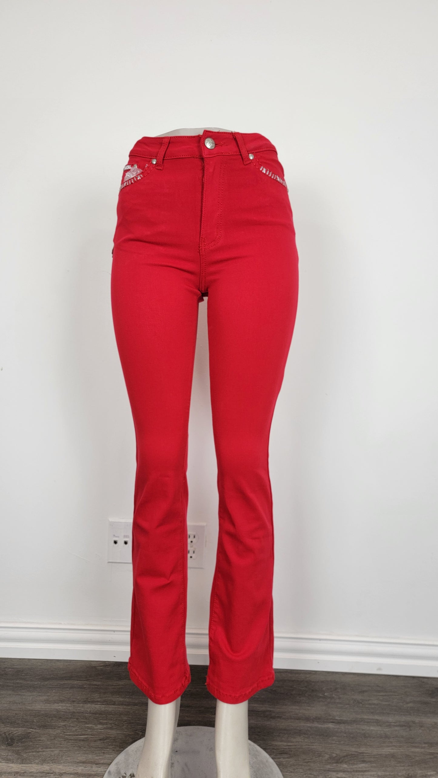 Women's Red Jeans w/ Embroidery