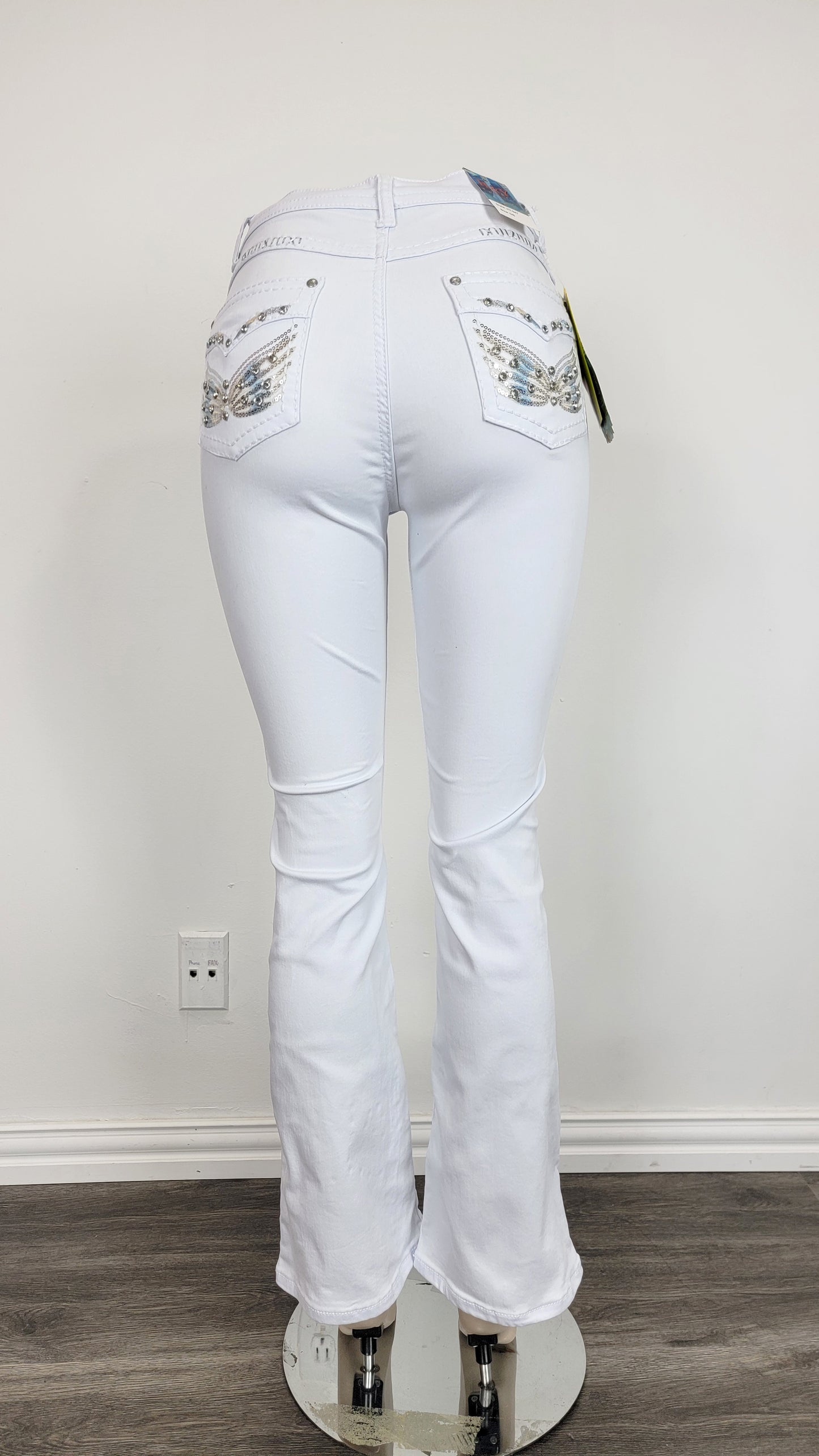 Women's White Embroidered Wing Design Jeans