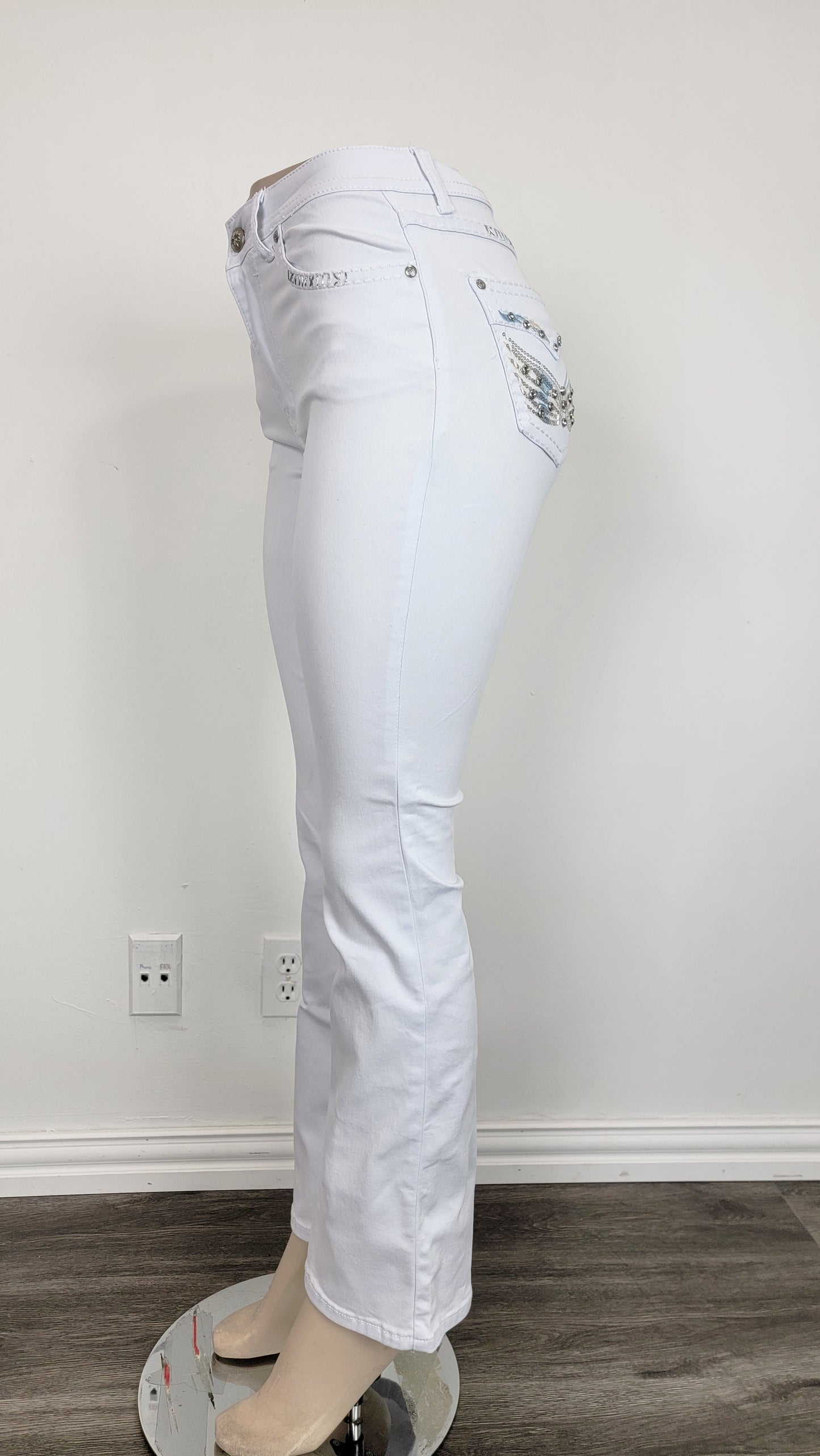 Women's White Embroidered Wing Design Jeans