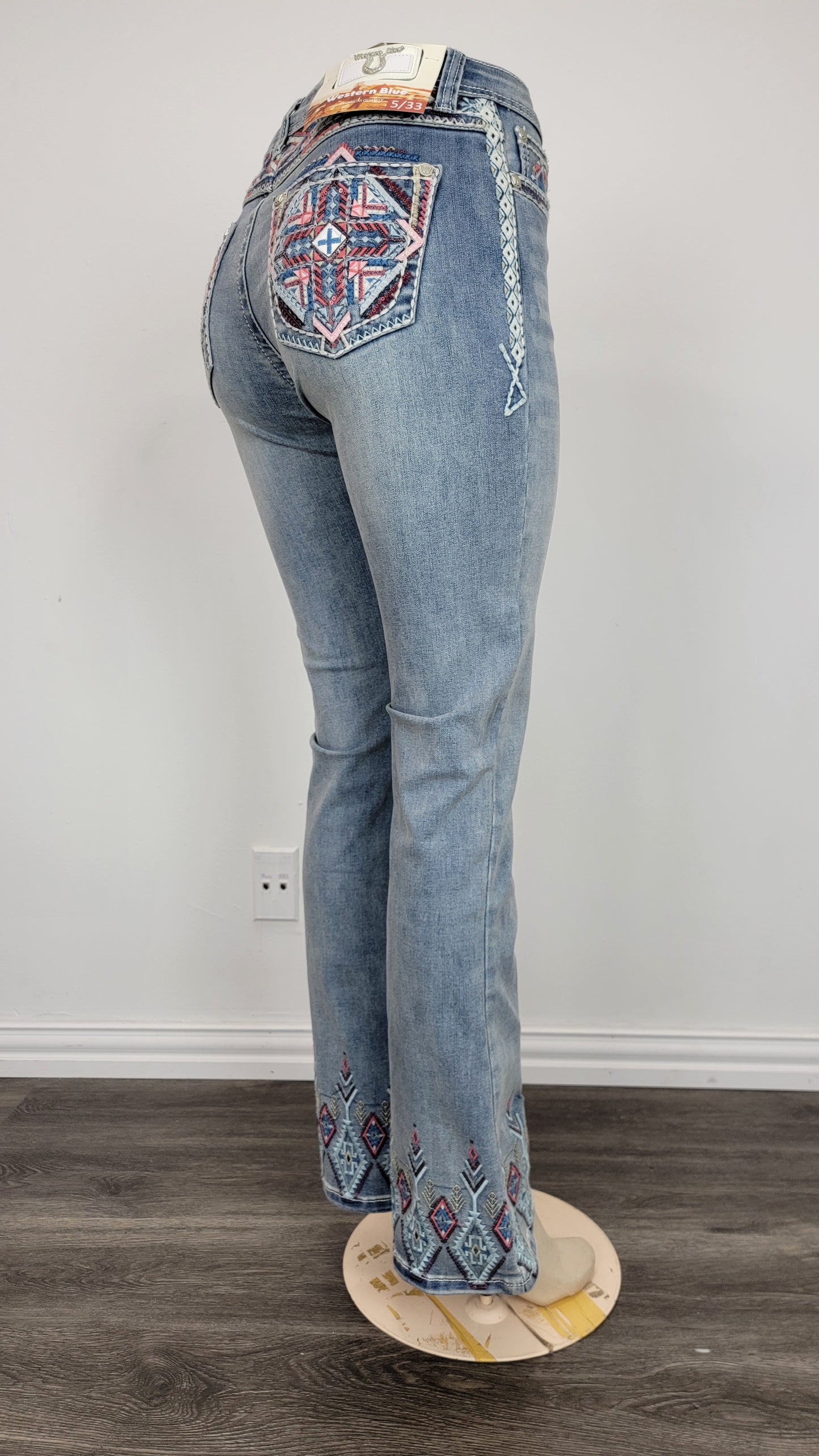 Women's Western Inspired Embroidery Blue Jeans