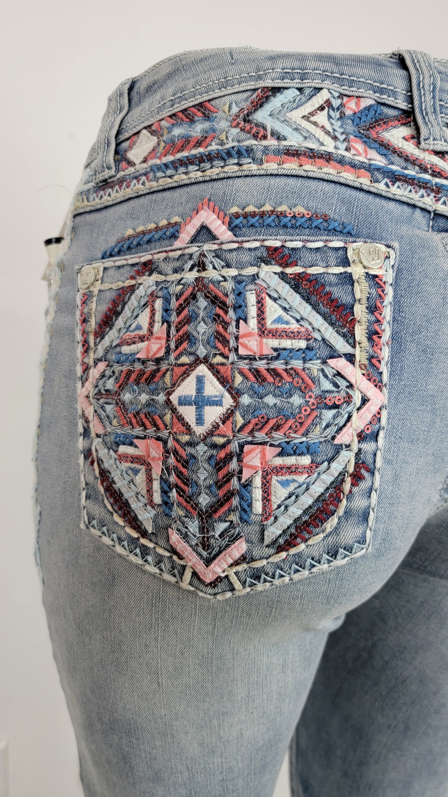 Women's Western Inspired Embroidery Blue Jeans