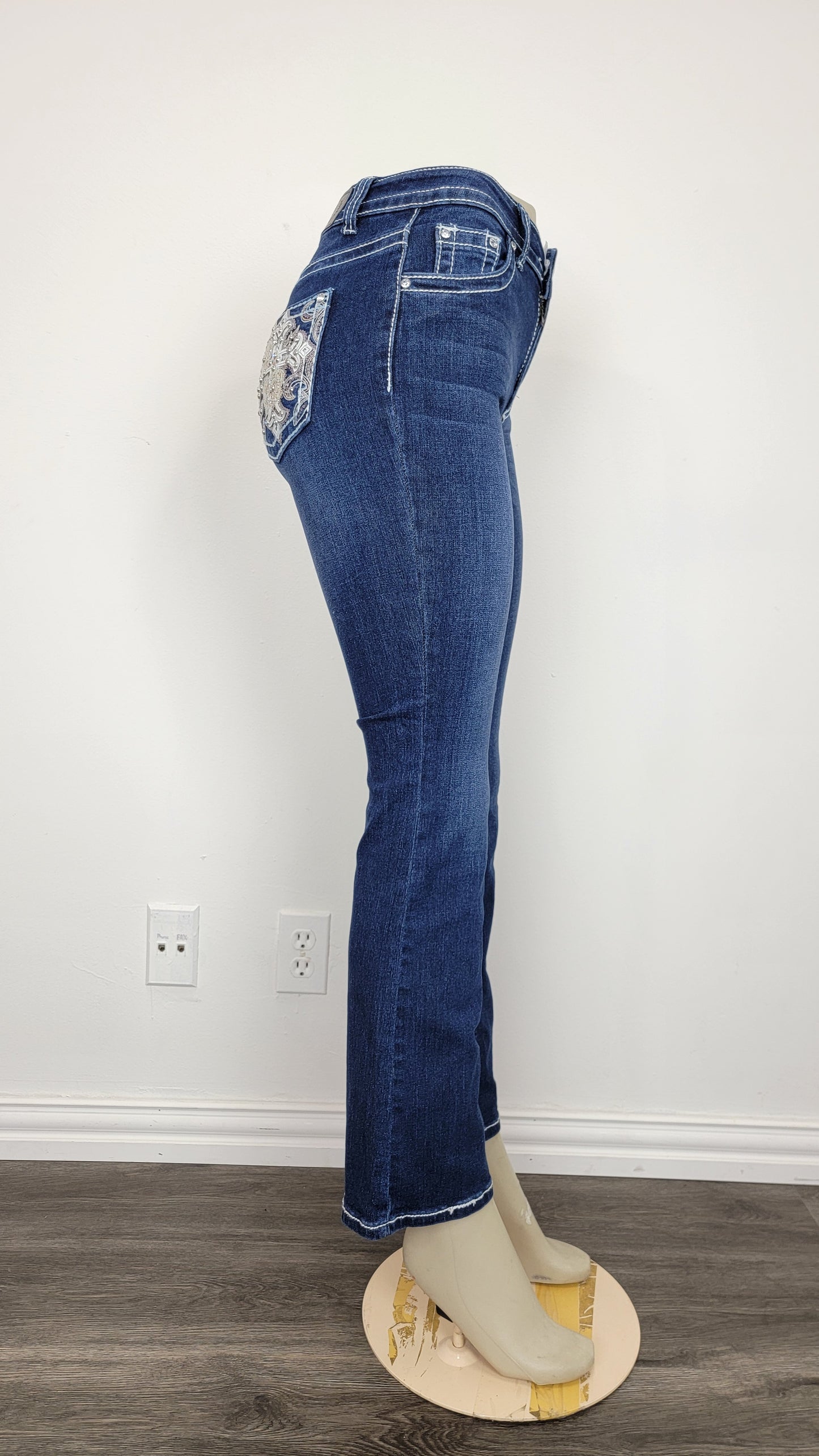 Women's Dark Blue Western Cross Embroidered Premium Jeans