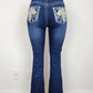 Women's Dark Blue Western Cross Embroidered Premium Jeans