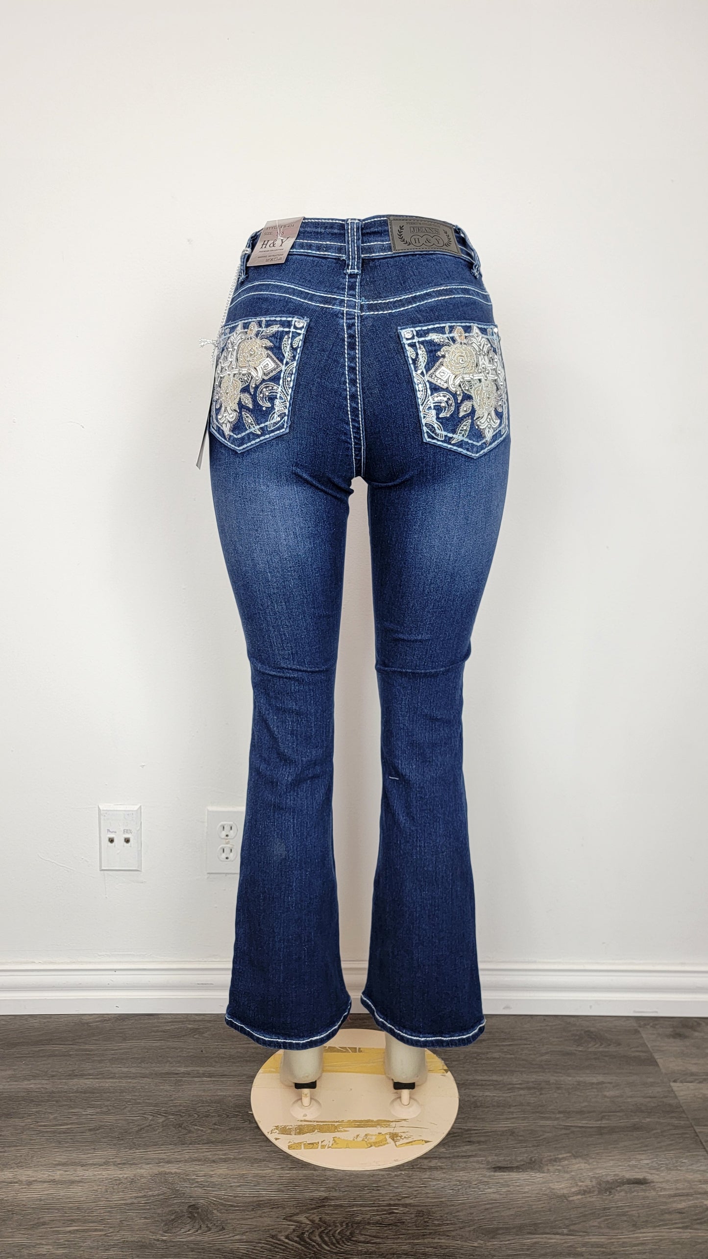 Women's Dark Blue Western Cross Embroidered Premium Jeans