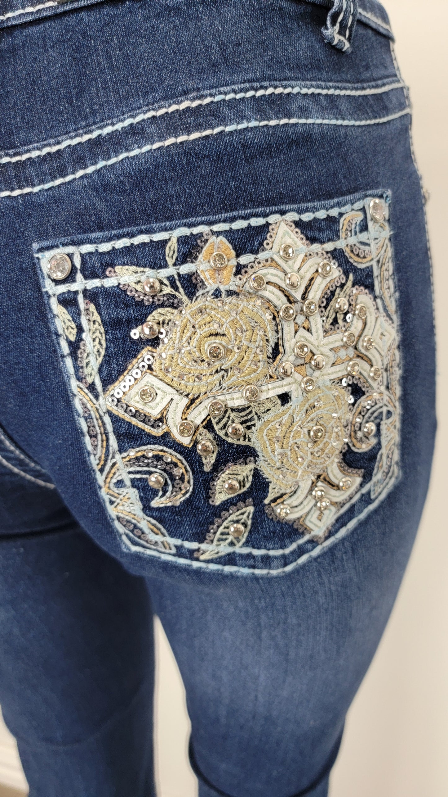 Women's Dark Blue Western Cross Embroidered Premium Jeans