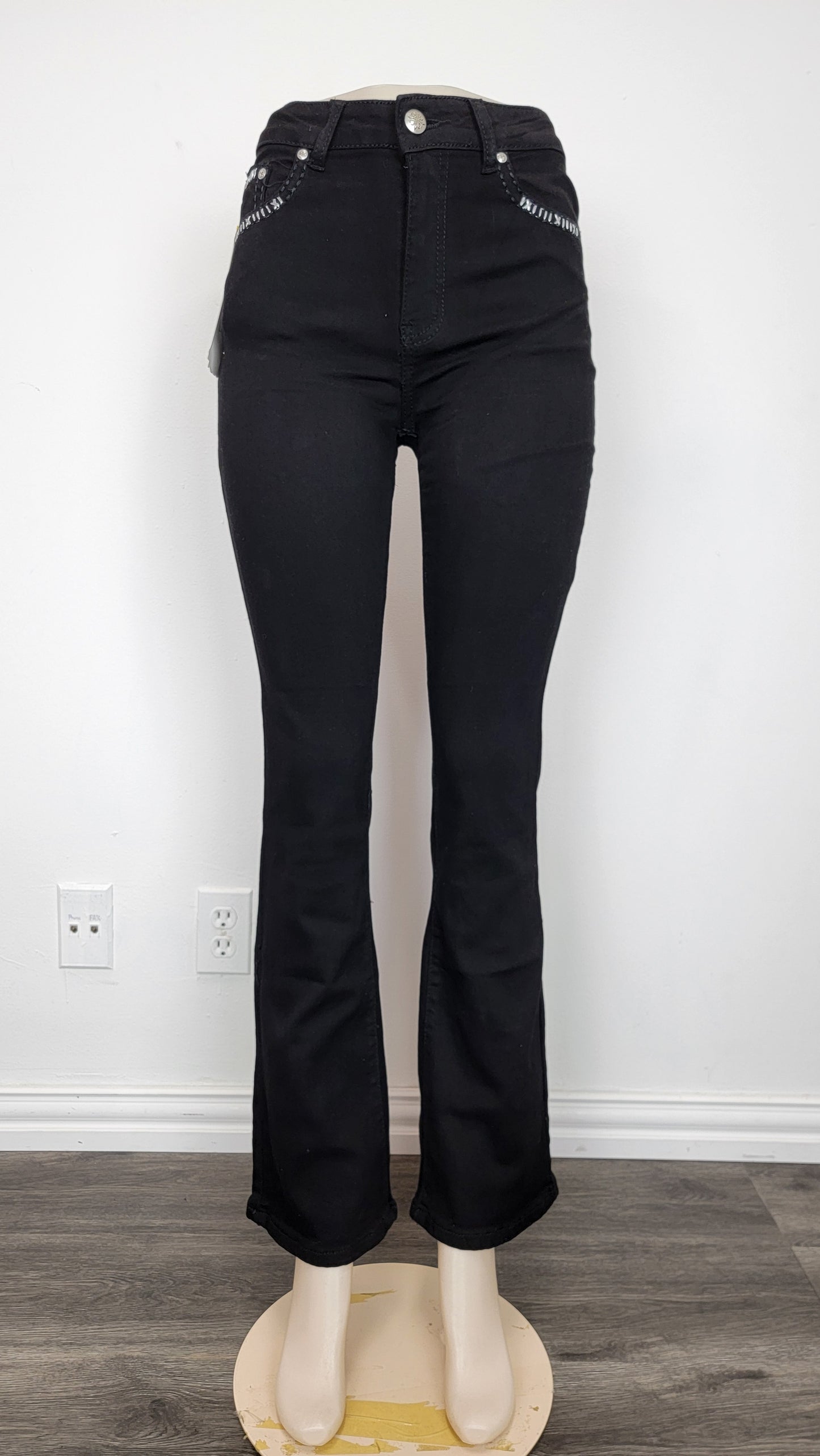 Women's Embroidered Design Black Jeans