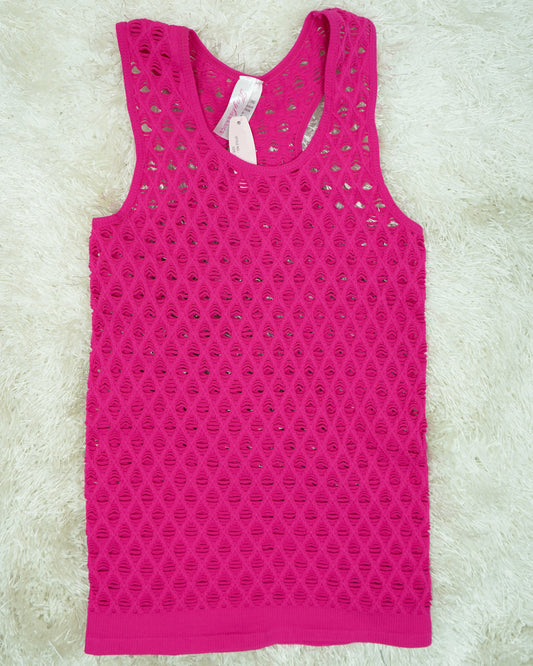 Breezy Pink Fishnet Racerback Tank One Size