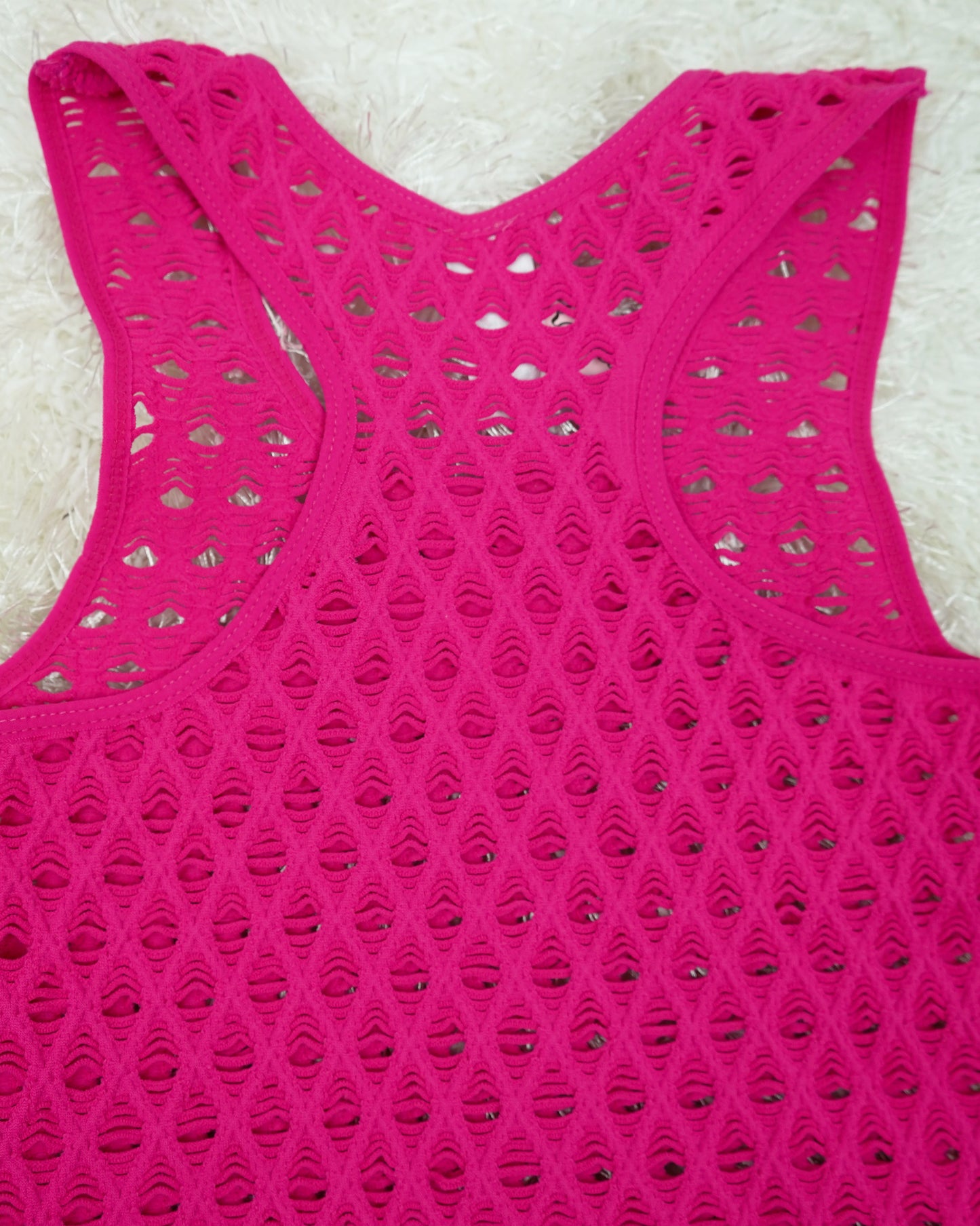 Breezy Pink Fishnet Racerback Tank One Size