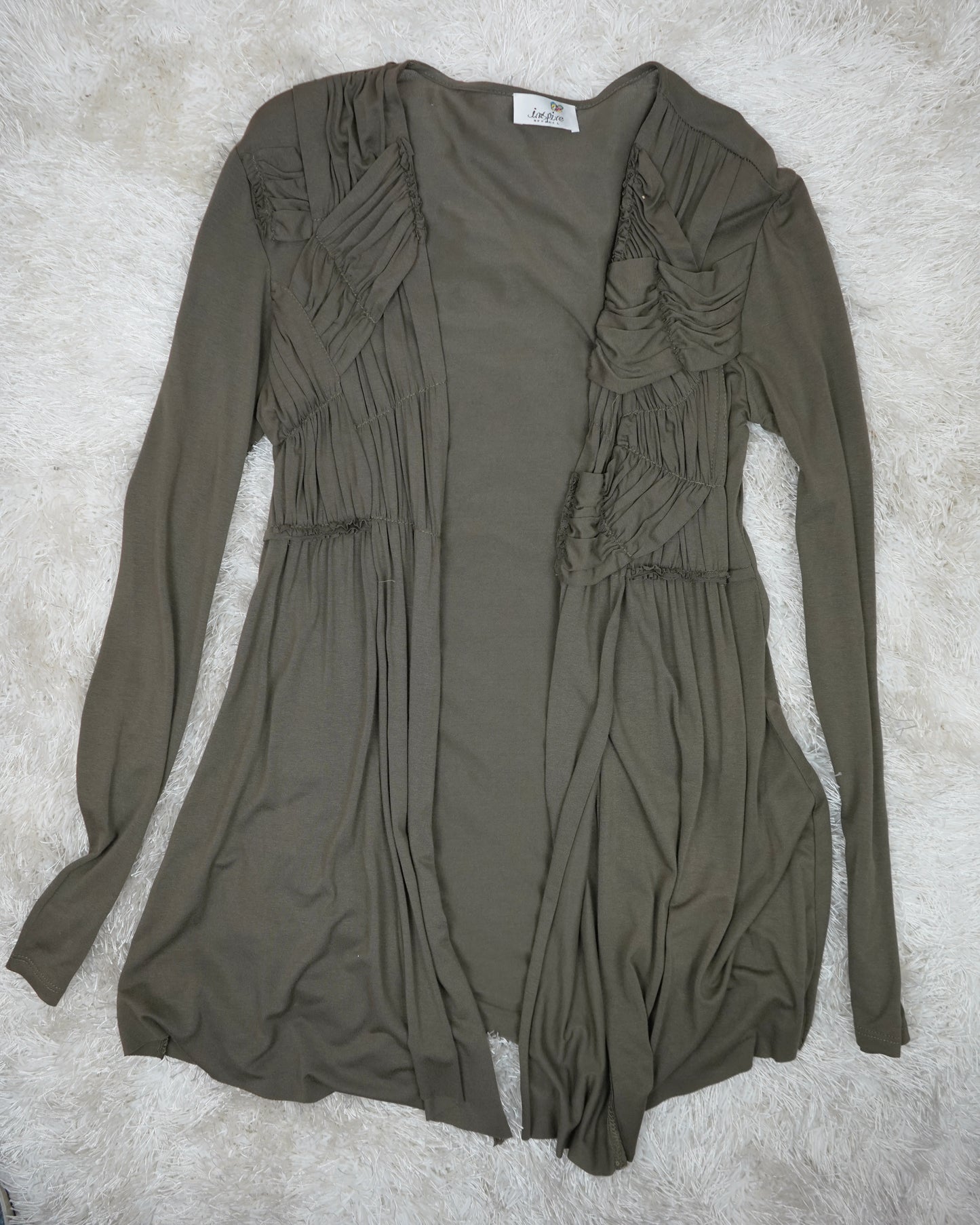 Women's Long Olive Green Viscose Cardigan - Fashionable Design Small Only