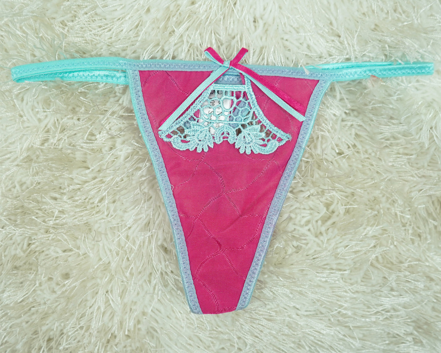 Sexy Thong with Ribbon - Two-Tone Colors, Stretchy Comfort  (90% Nylon 10% Spandex) SMALL ONLY