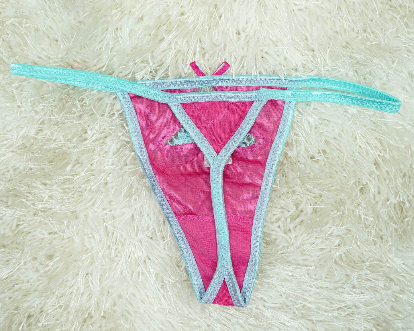 Sexy Thong with Ribbon - Two-Tone Colors, Stretchy Comfort  (90% Nylon 10% Spandex) SMALL ONLY