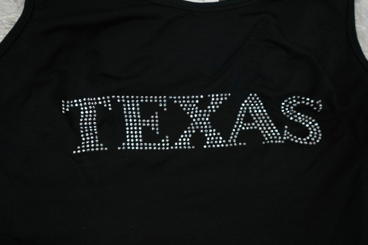 Bling Rhinestone Texas Black Tank Top - Sleeveless Drop Cut Comfort (Cotton Poly Spandex Blend)