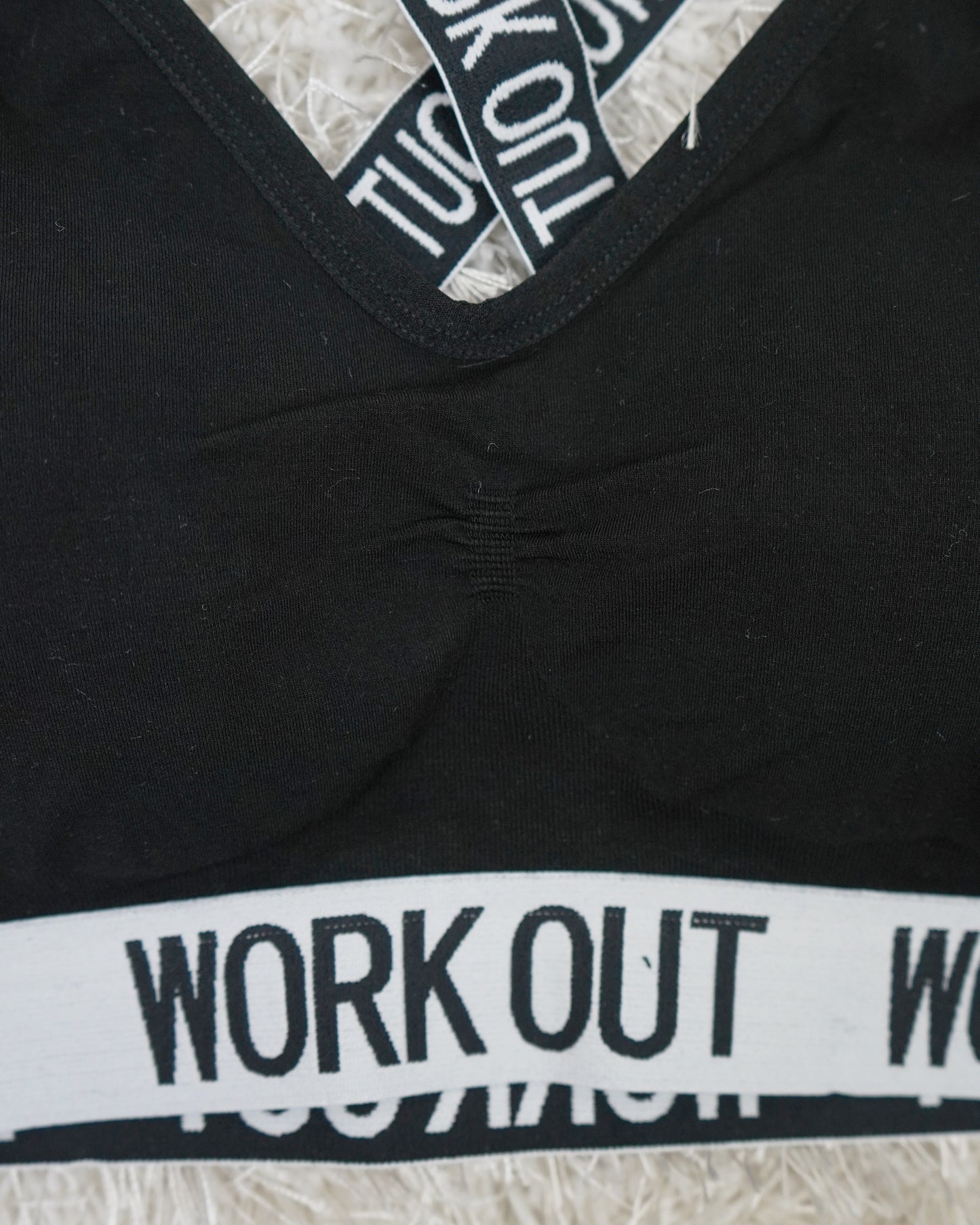 Supportive Cotton Padded Sports Bra: Color Black & White, "Workout" Text, Racerback