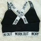 Supportive Cotton Padded Sports Bra: Color Black & White, "Workout" Text, Racerback