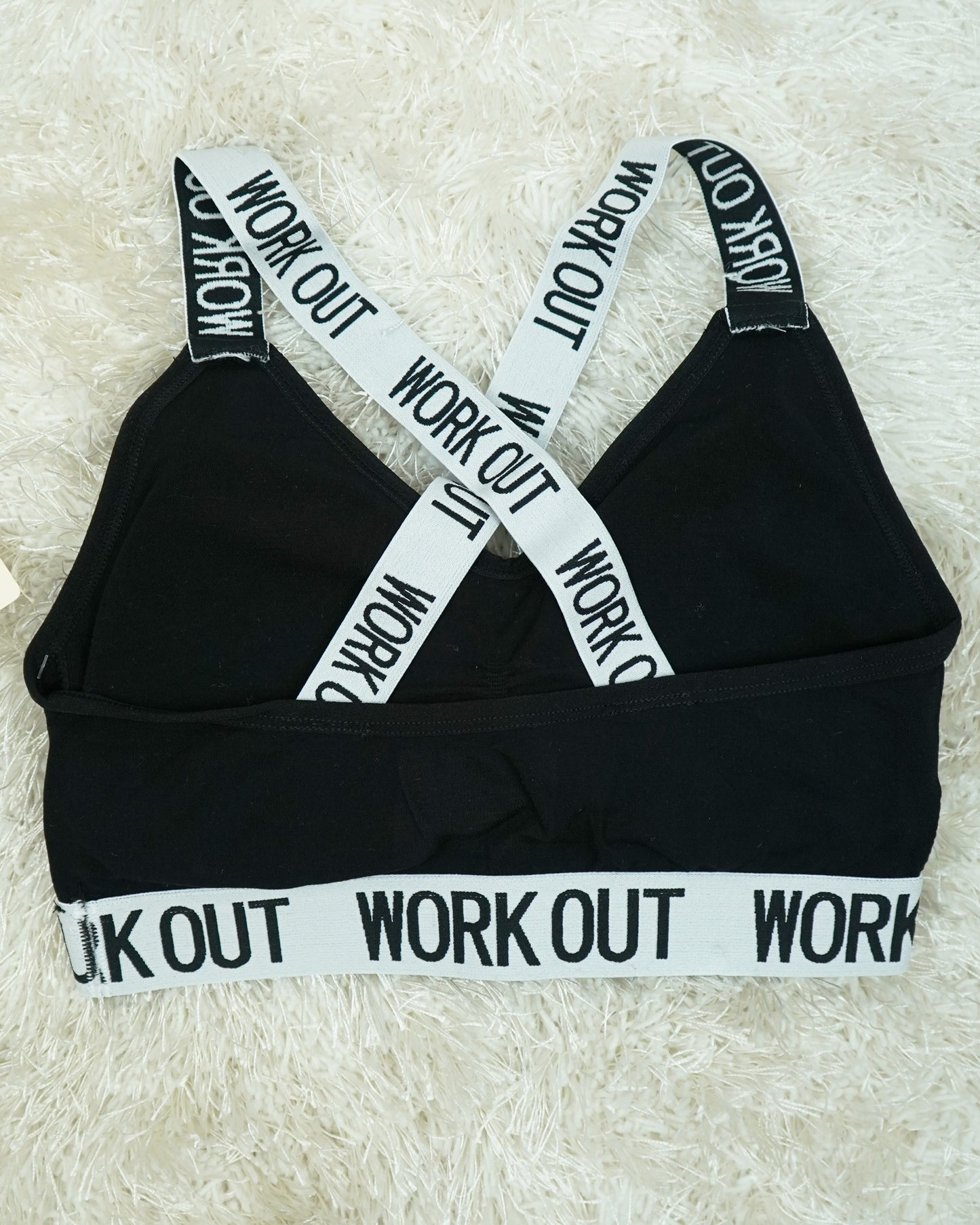 Supportive Cotton Padded Sports Bra: Color Black & White, "Workout" Text, Racerback