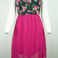 Women's Rose Print Dress with Solid Skirt - Slightly Stretchy (Made in USA) Large size only