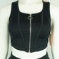 Women's Black Ribbed Zipper Ring Pull Crop Top - Stretchy, Sleeveless