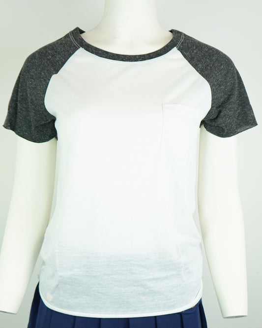 Women's Black Collar & Sleeve T-Shirt (White Body, 85% Poly/15% Linen)