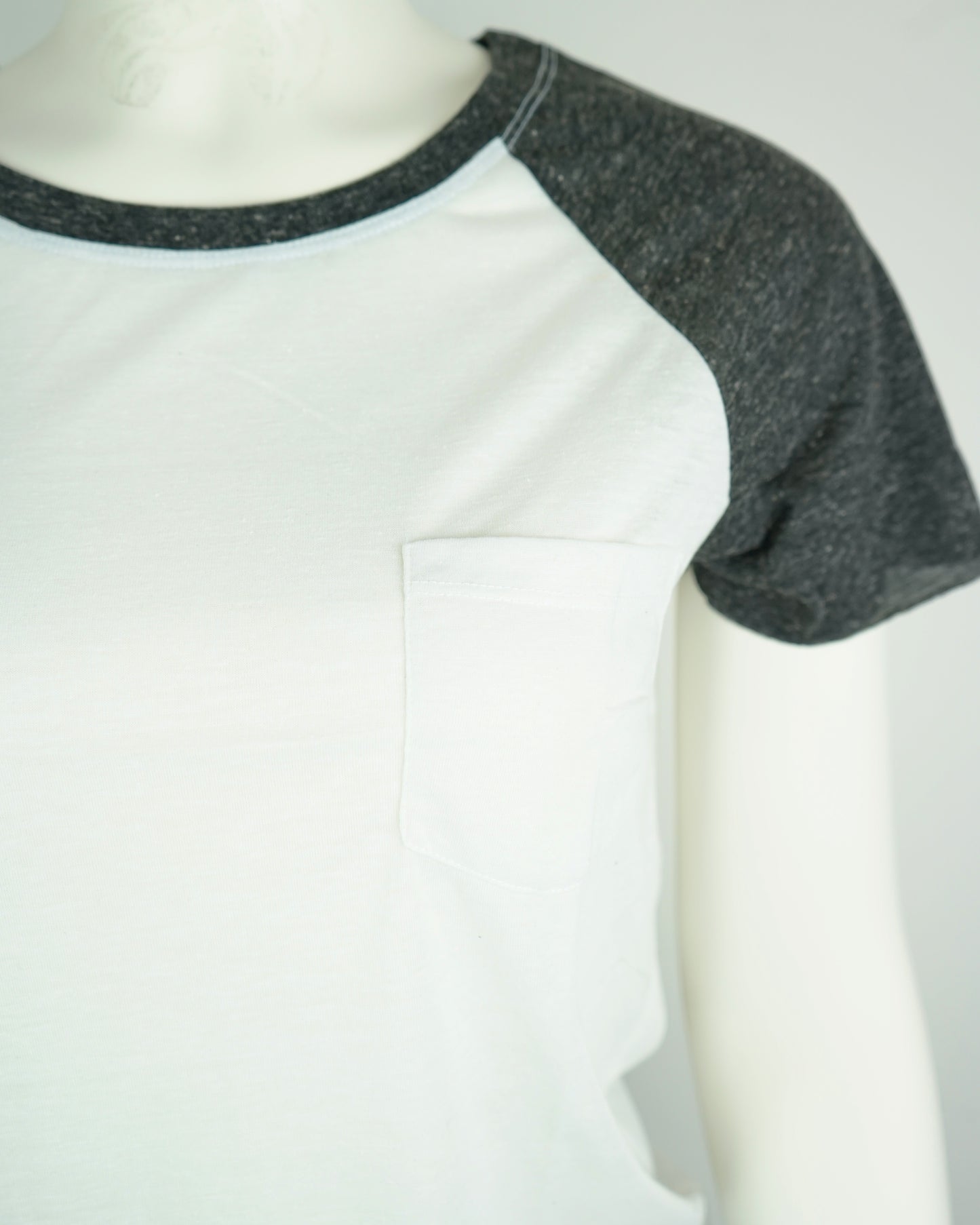 Women's Black Collar & Sleeve T-Shirt (White Body, 85% Poly/15% Linen)