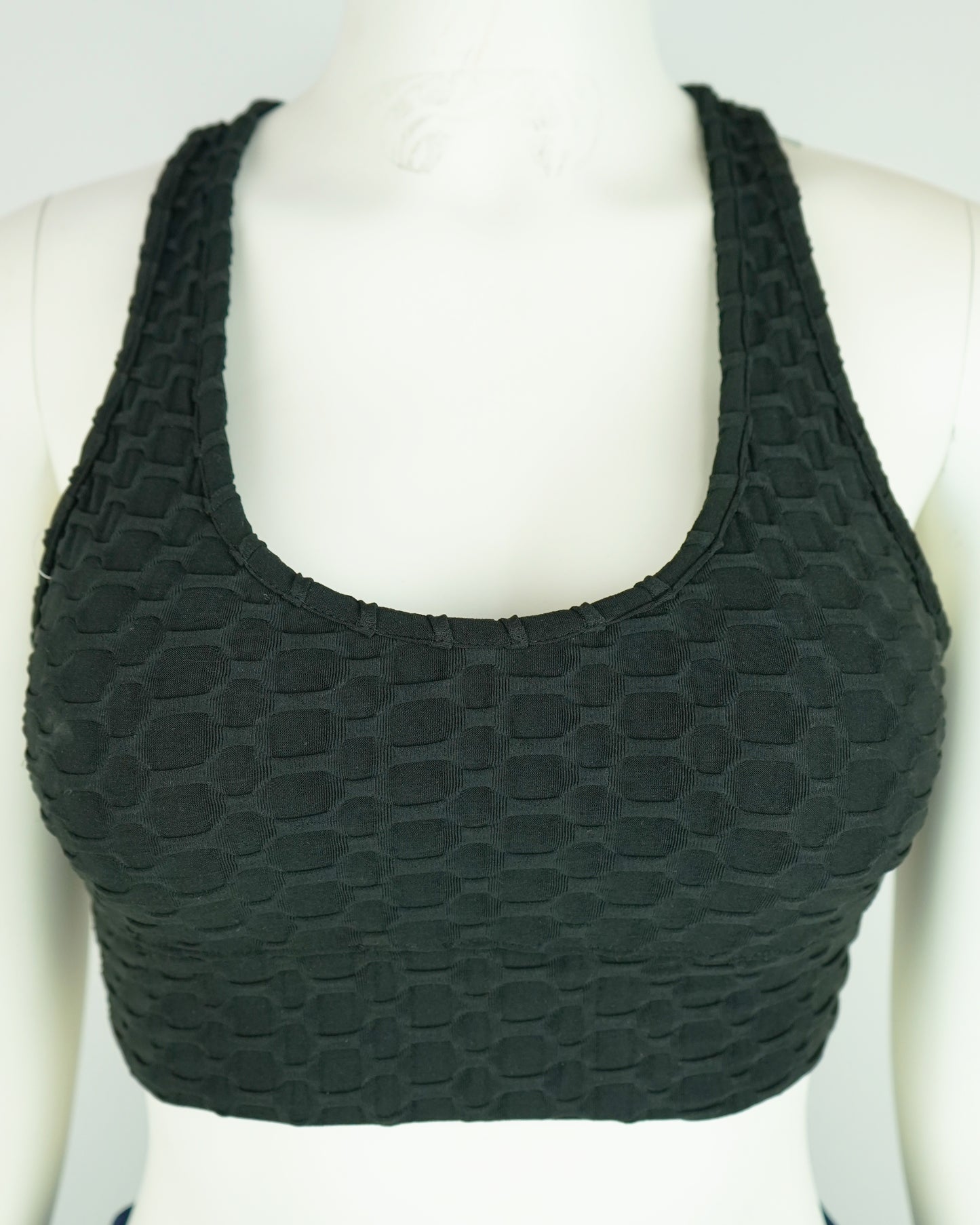 Honeycomb Racerback Padded Sports Bra - Good Stretch, Black