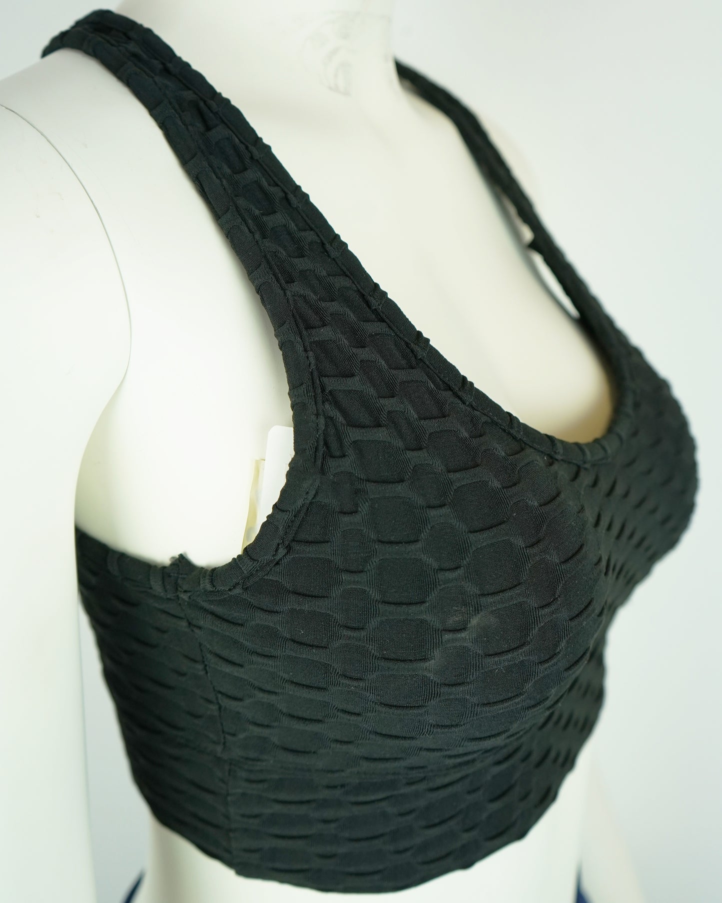 Honeycomb Racerback Padded Sports Bra - Good Stretch, Black