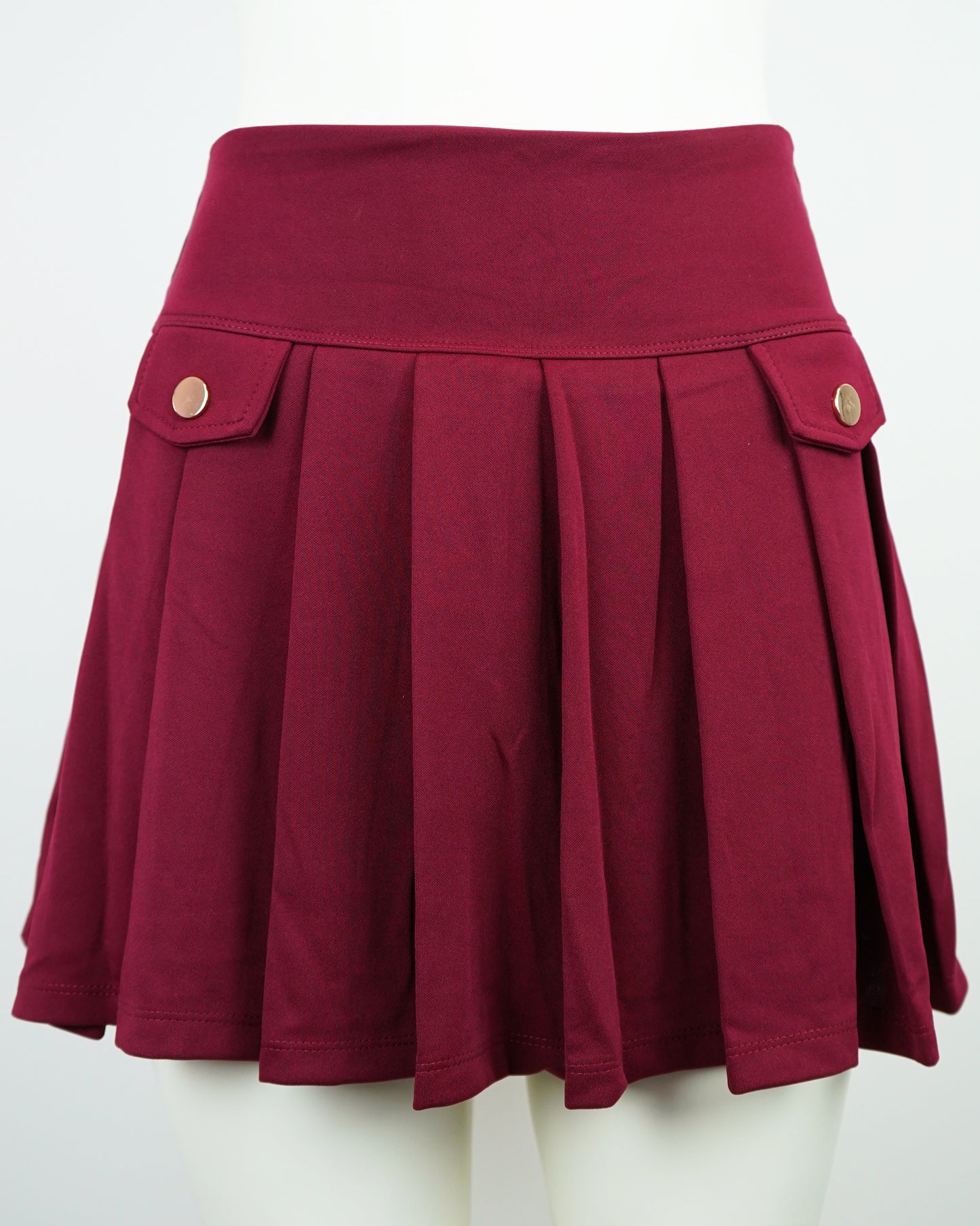 Stretchy Mini Skirt with Built-in Shorts & Side Button Detail