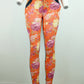 Women's Floral Print Jeggings with Orange & Dark Navy, High Stretch (Cotton, Polyester, Spandex Blend) - Pockets