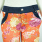 Women's Floral Print Jeggings with Orange & Dark Navy, High Stretch (Cotton, Polyester, Spandex Blend) - Pockets