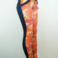 Women's Floral Print Jeggings with Orange & Dark Navy, High Stretch (Cotton, Polyester, Spandex Blend) - Pockets