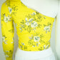 Women's Floral Long Sleeve Asymmetry Top - One Sleeve, Open Shoulder (Yellow or Pink) 95% Cotton