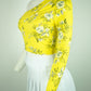 Women's Floral Long Sleeve Asymmetry Top - One Sleeve, Open Shoulder (Yellow or Pink) 95% Cotton