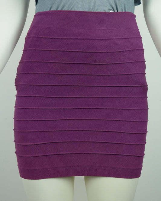 High-Stretch Purple Bodycon Skirt (Striped, Nylon-Spandex Blend) Free Size