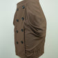 Brown Button-Front Knee-Length Skirt with Side Pockets (95% Polyester, 5% Spandex)