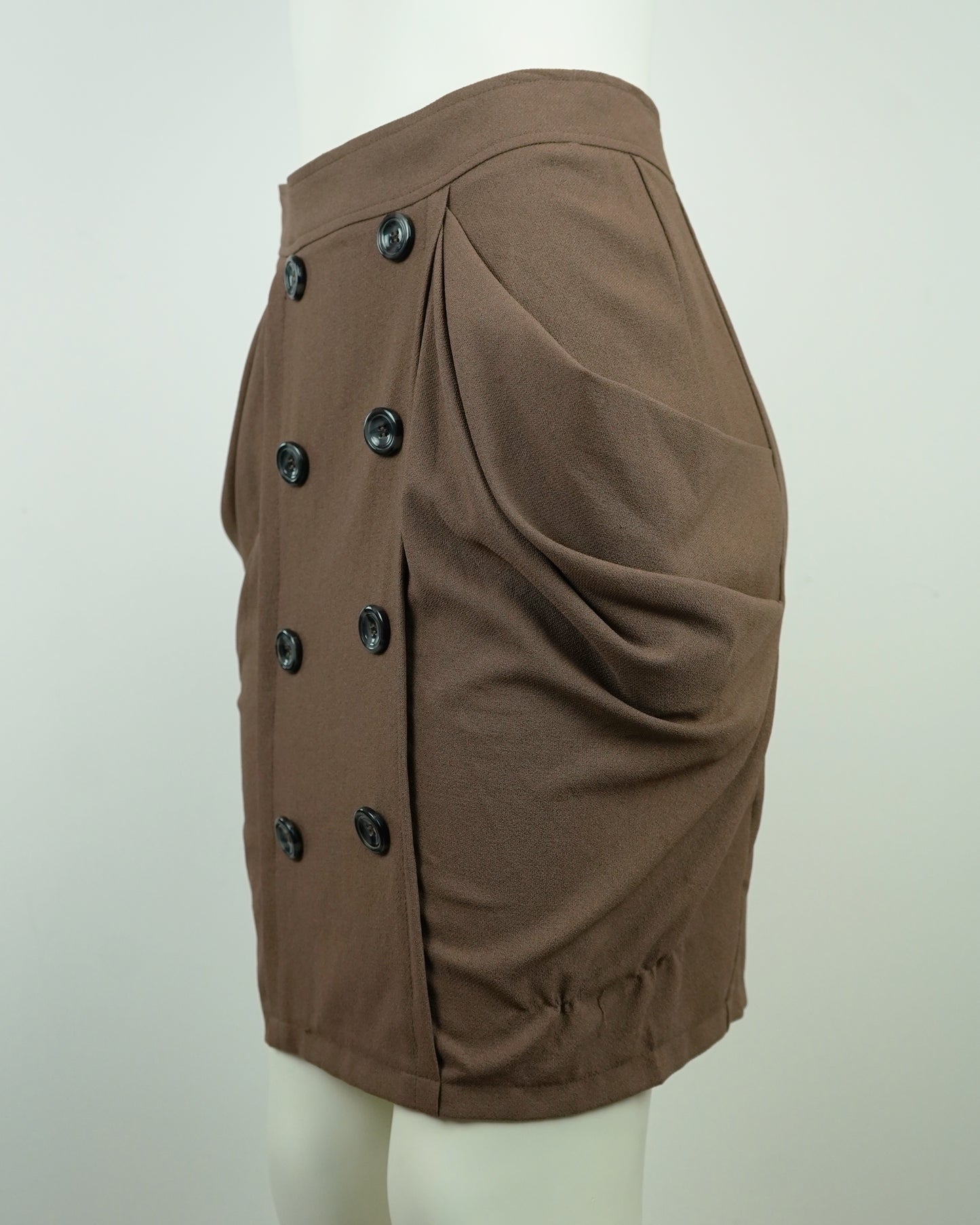 Brown Button-Front Knee-Length Skirt with Side Pockets (95% Polyester, 5% Spandex)