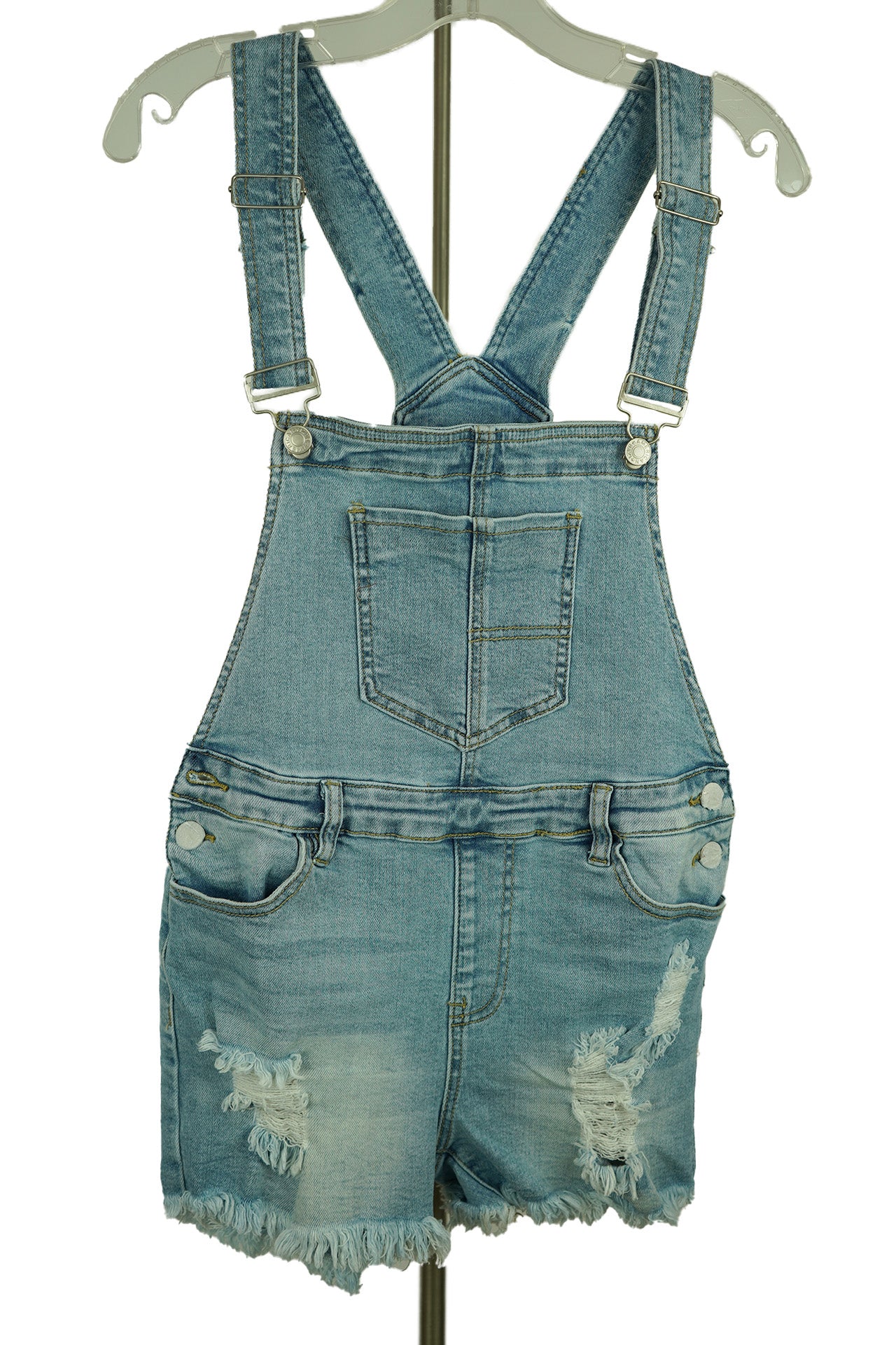 Short Distressed Denim Overalls