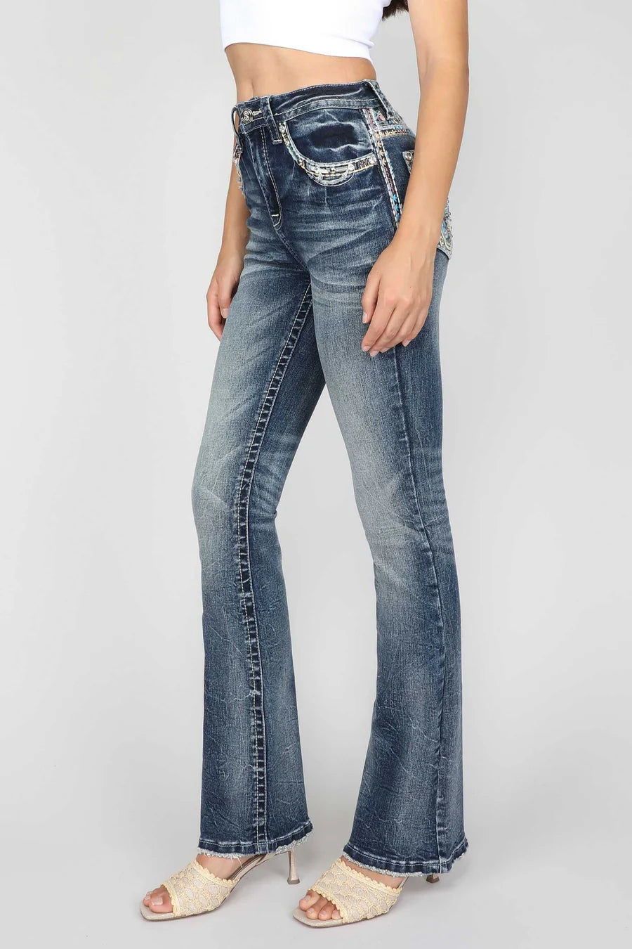 Women's Paisley Embroidered Mid Rise Bootcut Jeans