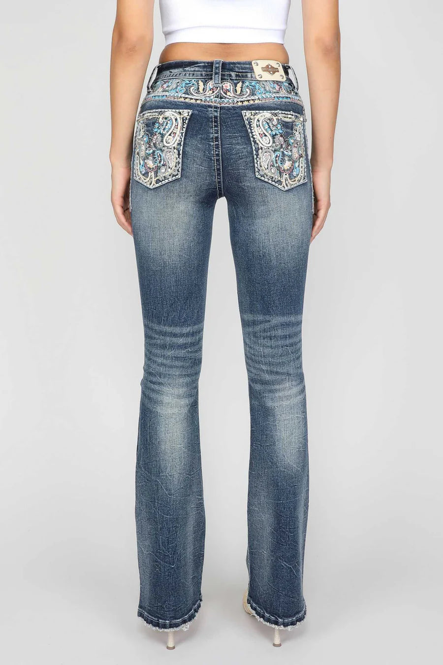 Women's Paisley Embroidered Mid Rise Bootcut Jeans