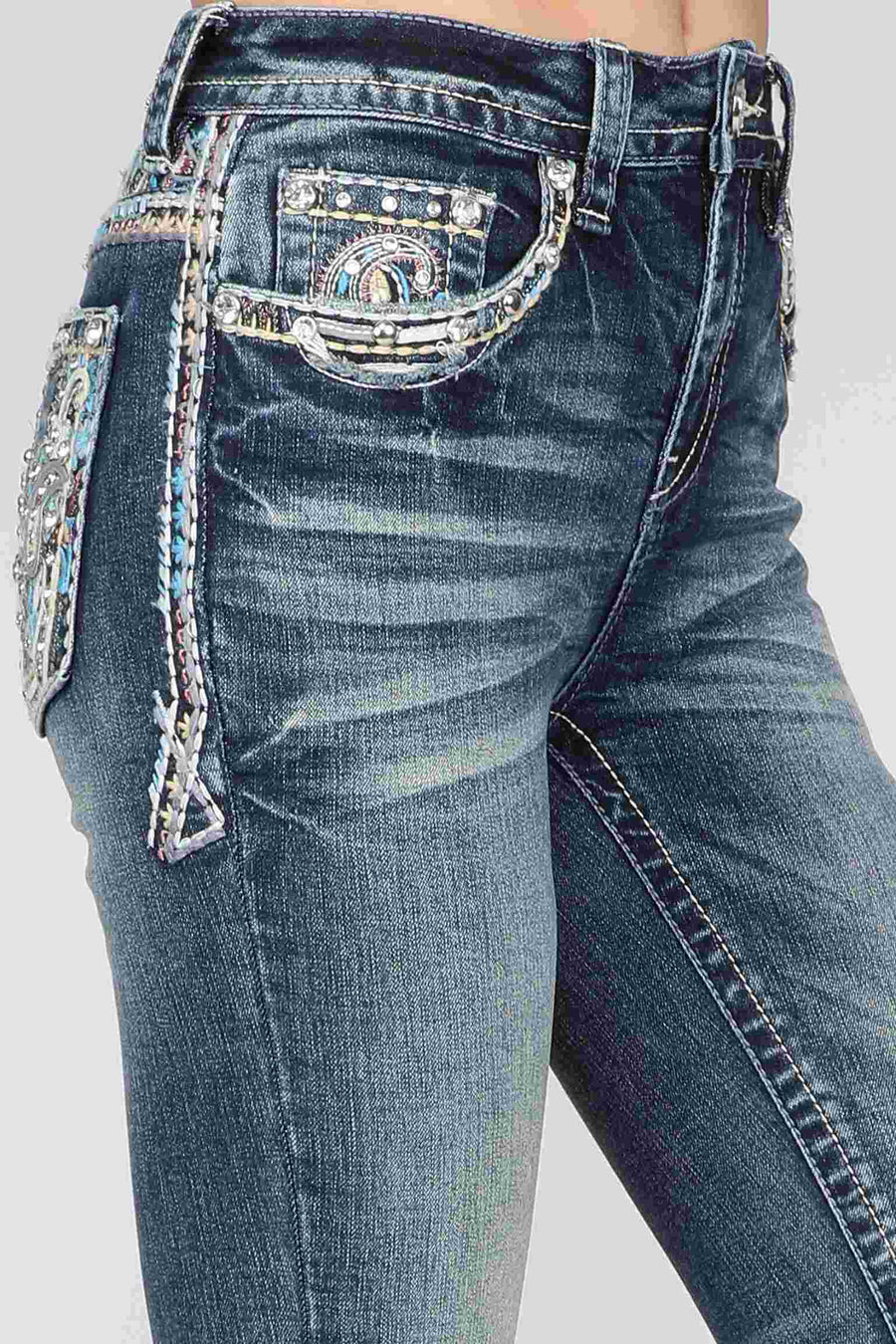 Women's Paisley Embroidered Mid Rise Bootcut Jeans