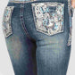 Women's Paisley Embroidered Mid Rise Bootcut Jeans