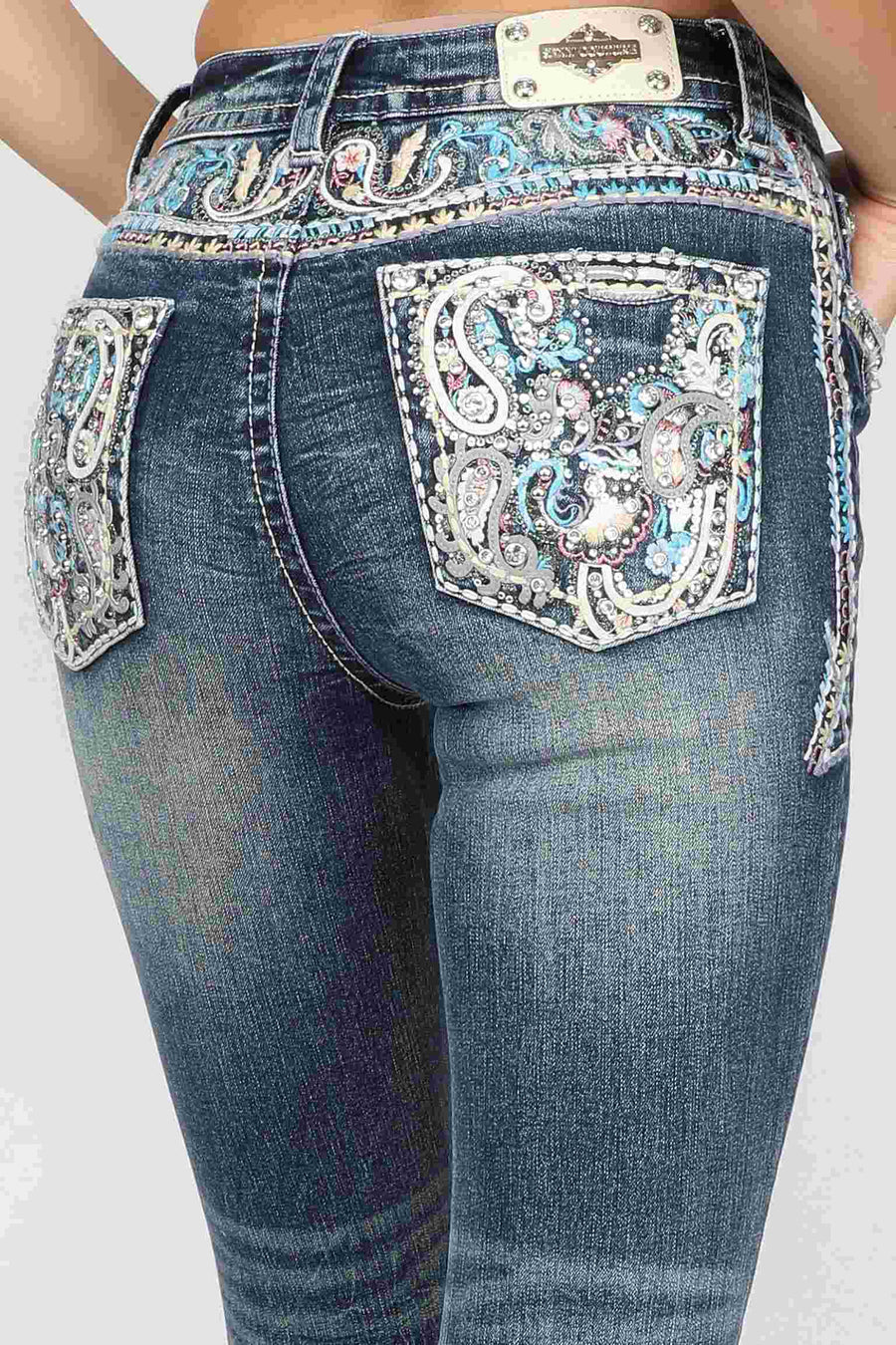 Women's Paisley Embroidered Mid Rise Bootcut Jeans