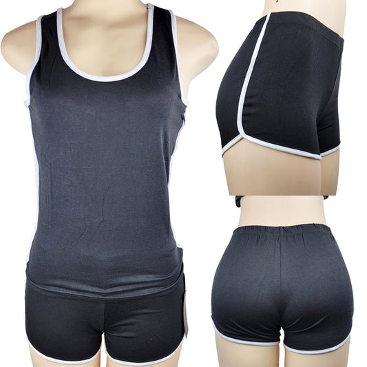 Womens Top Bottom Activewear Tank Top Shorts Set Cotton Sports Good Stretch